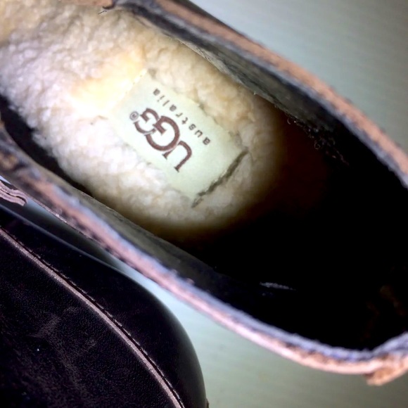 UGG Australia Meredith Wedge Ankle Boots Brown Leather Shearling Lined 9.5/40.5 - Picture 8 of 13